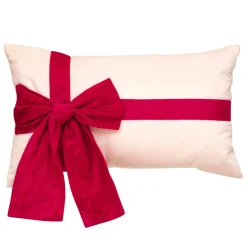 Coussin de Noël rectangulaire (50 x 30 cm) Nœud en velours Rouge et écru