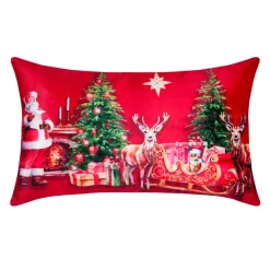 Coussin de Noël rectangulaire velours (30 x 50 cm) Réveillon de Noël Rouge