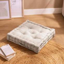 Coussin de sol coton (50 x 50 cm) Pixel Beige