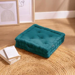 Coussin de sol coton (40 x 40 cm) Pixel Bleu canard