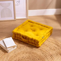 Coussin de sol coton (40 x 40 cm) Pixel Jaune moutarde