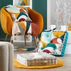 Coussin de sol coton (45 x 45 cm) Blokken Gris