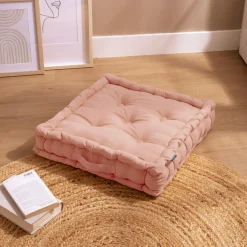 Coussin de sol coton (50 x 50 cm) Pixel Rose pêche