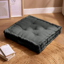Coussin de sol coton (60 x 60 cm) Pixel Gris anthracite