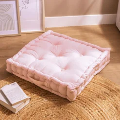 Coussin de sol coton (60 x 60 cm) Pixel Rose poudré