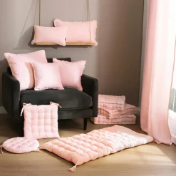 Coussin de sol coton (60 x 60 cm) Pixel Rose poudré