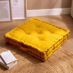 Coussin de sol coton (60 x 60 cm) Pixel Jaune moutarde
