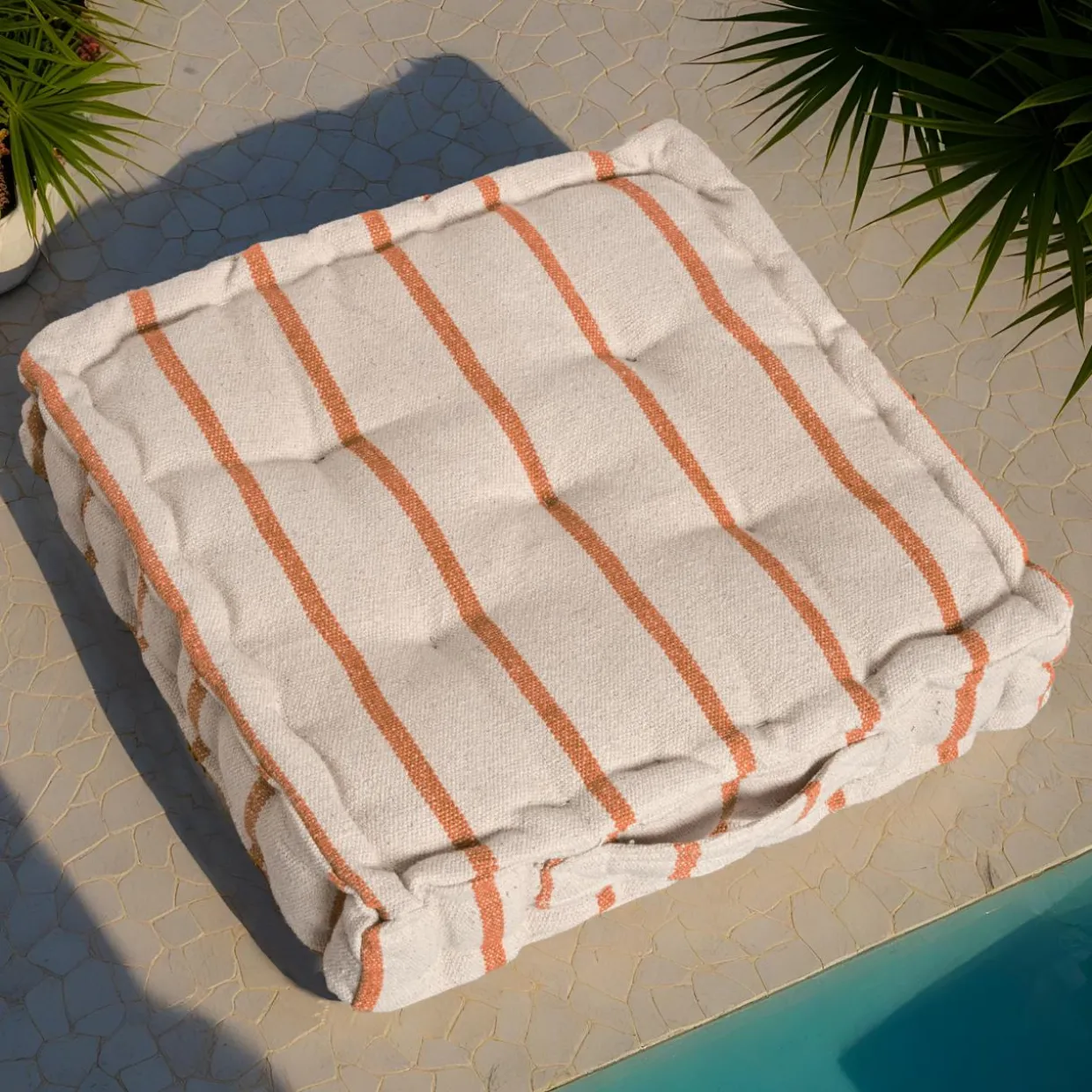 Coussin de sol extérieur toile de coton (45 x 45 cm) Ocealys Corail