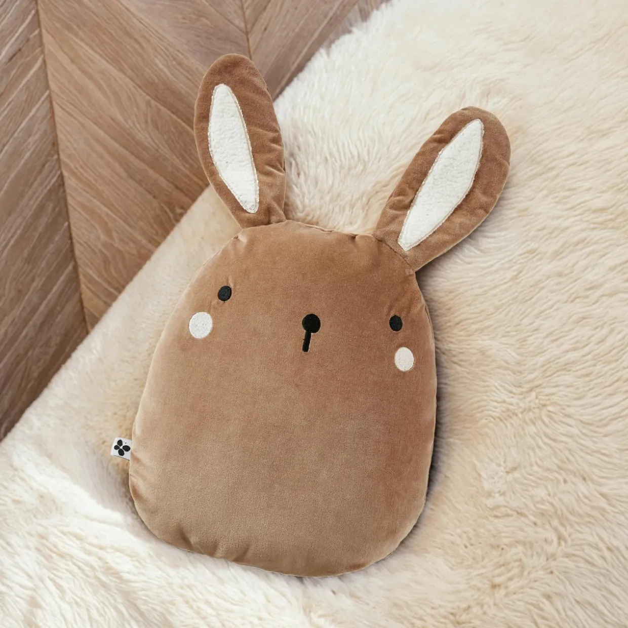 Coussin enfant lapin velours (40 x 45 cm) Pompon Marron