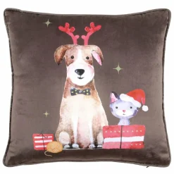 Coussin Noël carré (40 cm) Joyeux Marron chocolat