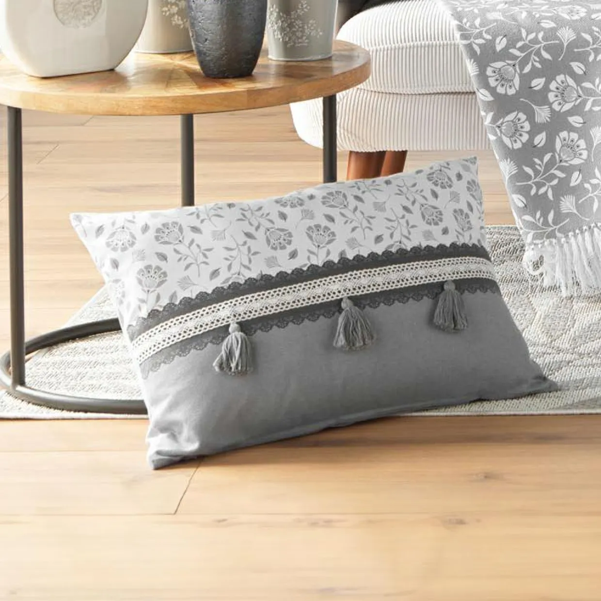 Coussin rectangulaire coton (40 x 60 cm) Flavie Gris