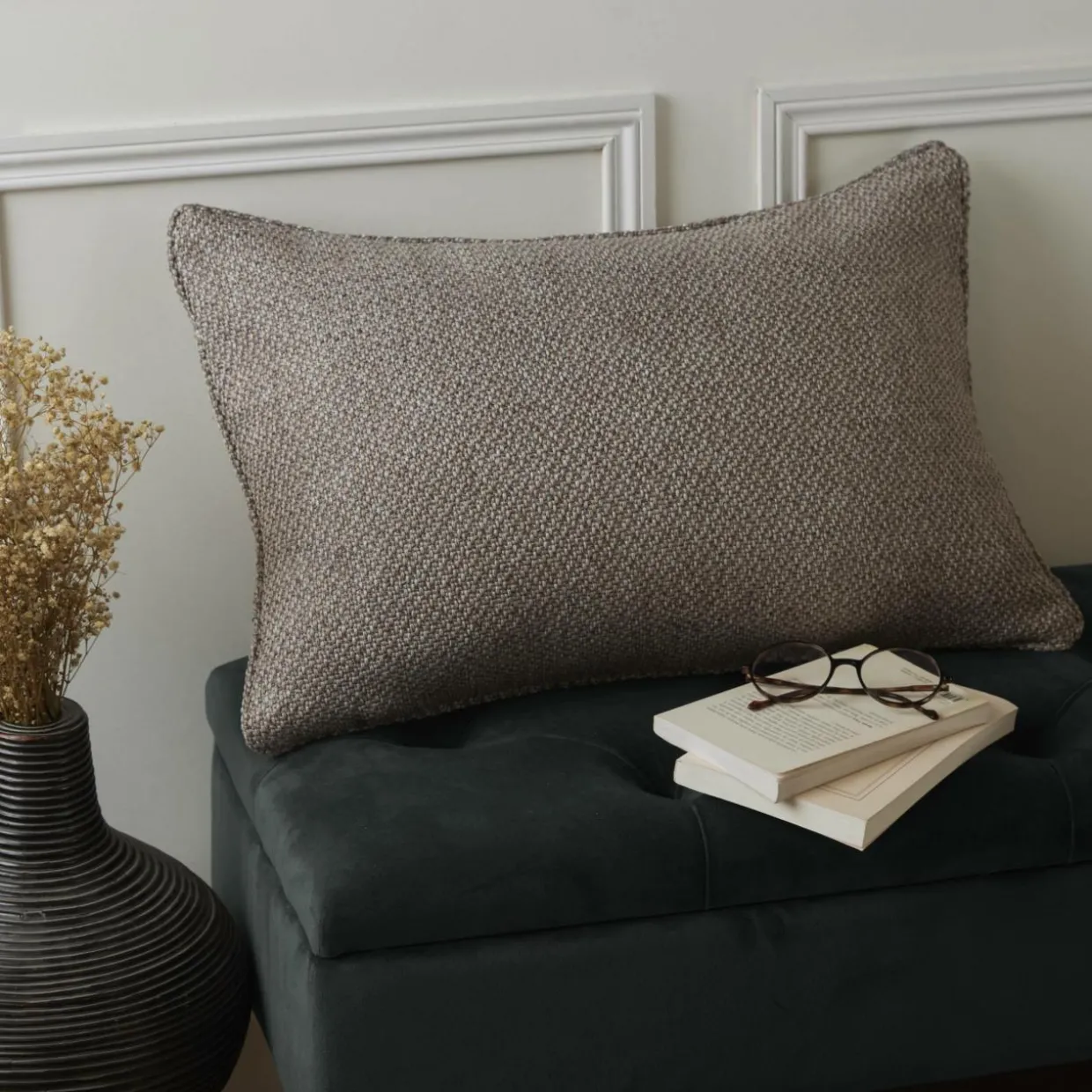 Coussin rectangulaire effet chiné (40 x 60 cm) James Gris galet