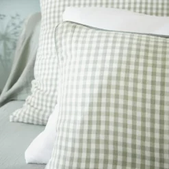 Coussin rectangulaire gaze de coton (40 x 60 cm) Gaïa vichy Vert eucalyptus