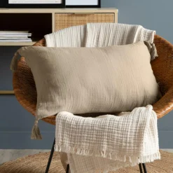 Coussin rectangulaire gaze de coton (40 x 60 cm) Gaïa Ficelle