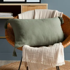 Coussin rectangulaire gaze de coton (40 x 60 cm) Gaïa Vert romarin