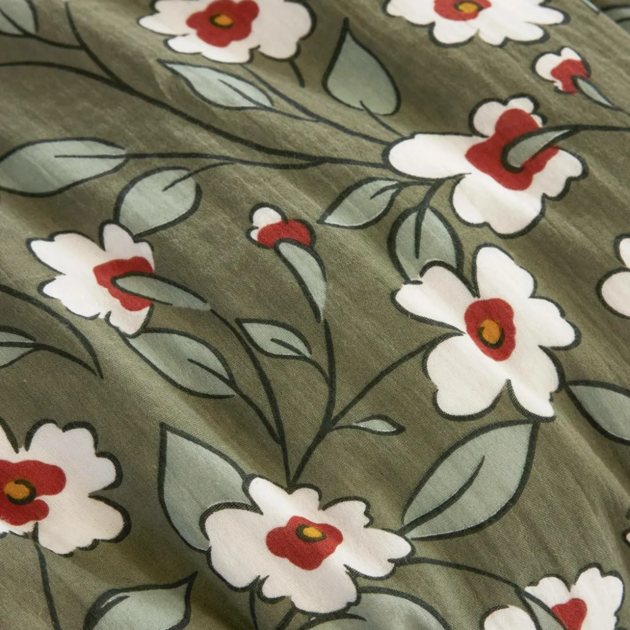 Coussin rectangulaire gaze de coton (40 x 60 cm) Gaïa marguerite Vert romarin