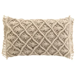 Coussin rectangulaire macramé (30 x 50 cm) Indy Taupe