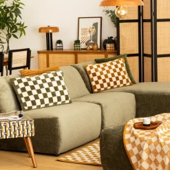 Coussin rectangulaire tufté (38 x 58 cm) Damier Vert kaki