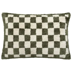 Coussin rectangulaire tufté (38 x 58 cm) Damier Vert kaki