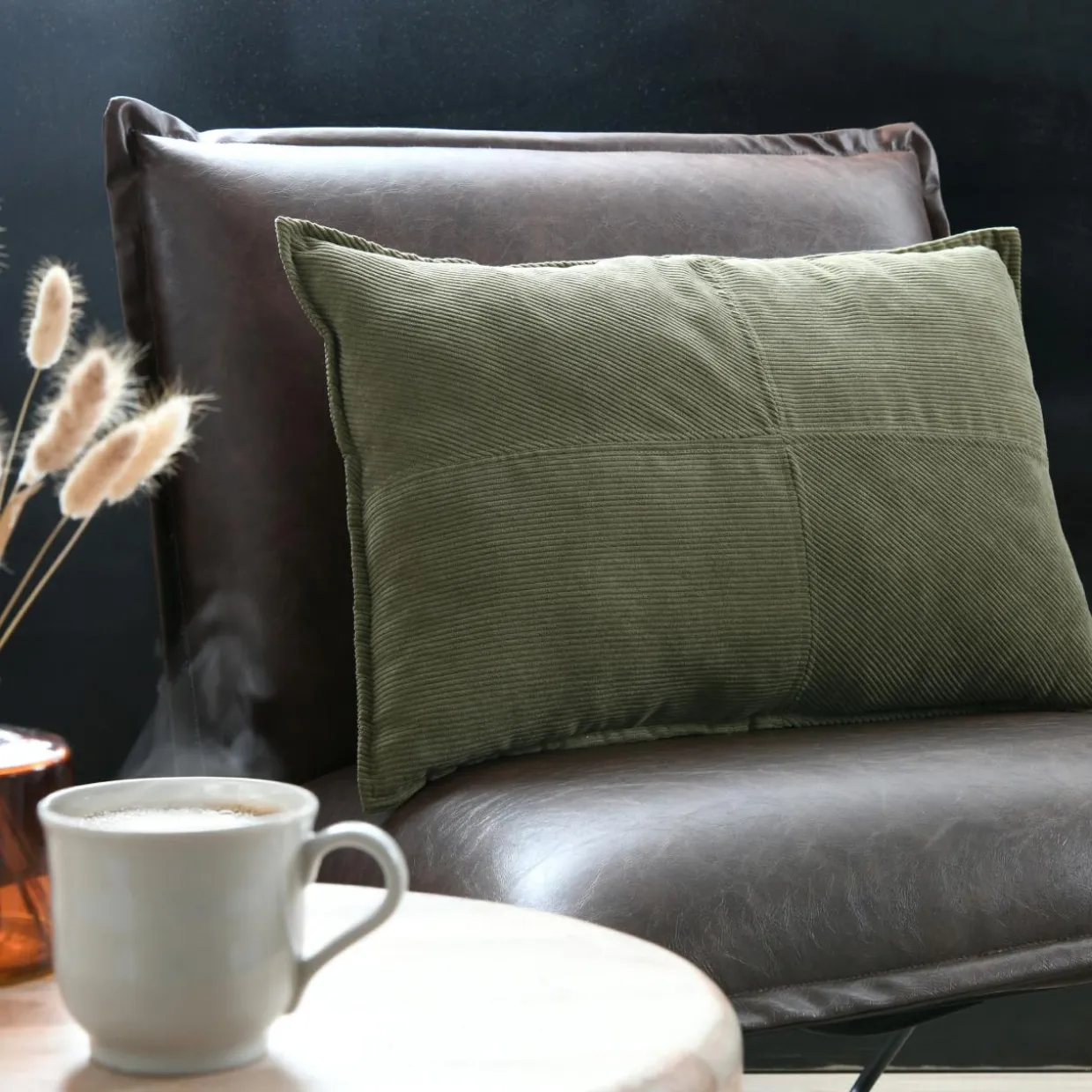 Coussin rectangulaire velours (40 x 60 cm) Dandy Vert kaki