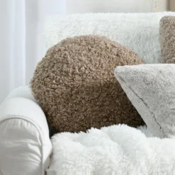 Coussin rond bouclette (40 cm) Cosylife Taupe