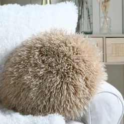 Coussin rond fausse fourrure (40 cm) Cosylife Beige
