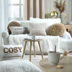 Coussin rond fausse fourrure (40 cm) Cosylife Beige