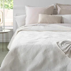 Couvre-lit (260 x 240 cm) Feuilles Ivoire