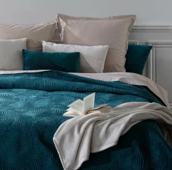 Couvre-lit (260 x 240 cm) Feuilles Bleu canard