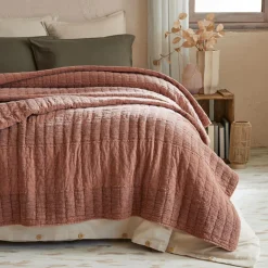 Couvre-lit coton matelassé (220 x 240 cm) Lena Terracotta