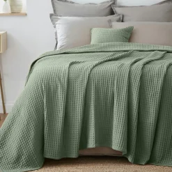 Couvre-lit coton nid d'abeille (220 x 250 cm) Maya Vert romarin