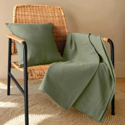 Couvre-lit coton tissé (220 x 250 cm) Léa Vert romarin
