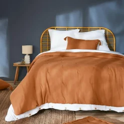 Couvre-lit matelassé gaze de coton (260 x 240 cm) Gaïa Abricot