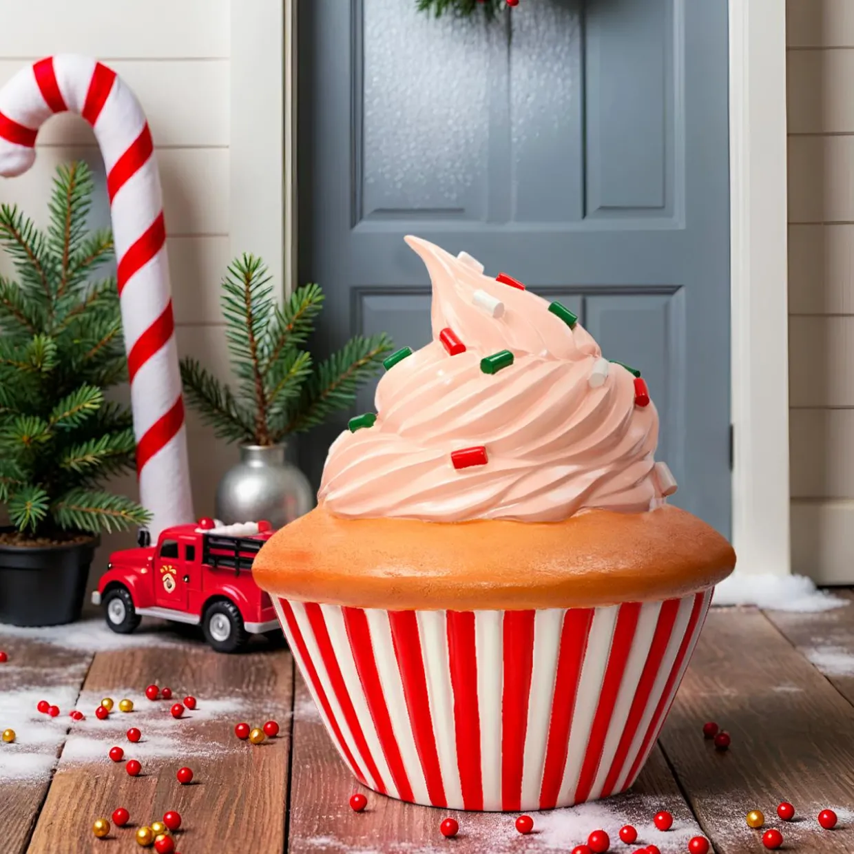 Cupcake de Noël Géant (H60 cm) Gourmandise colorée