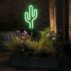 Décoration lumineuse Solaire à piquer au sol (H73 cm) Cactus néon Vert