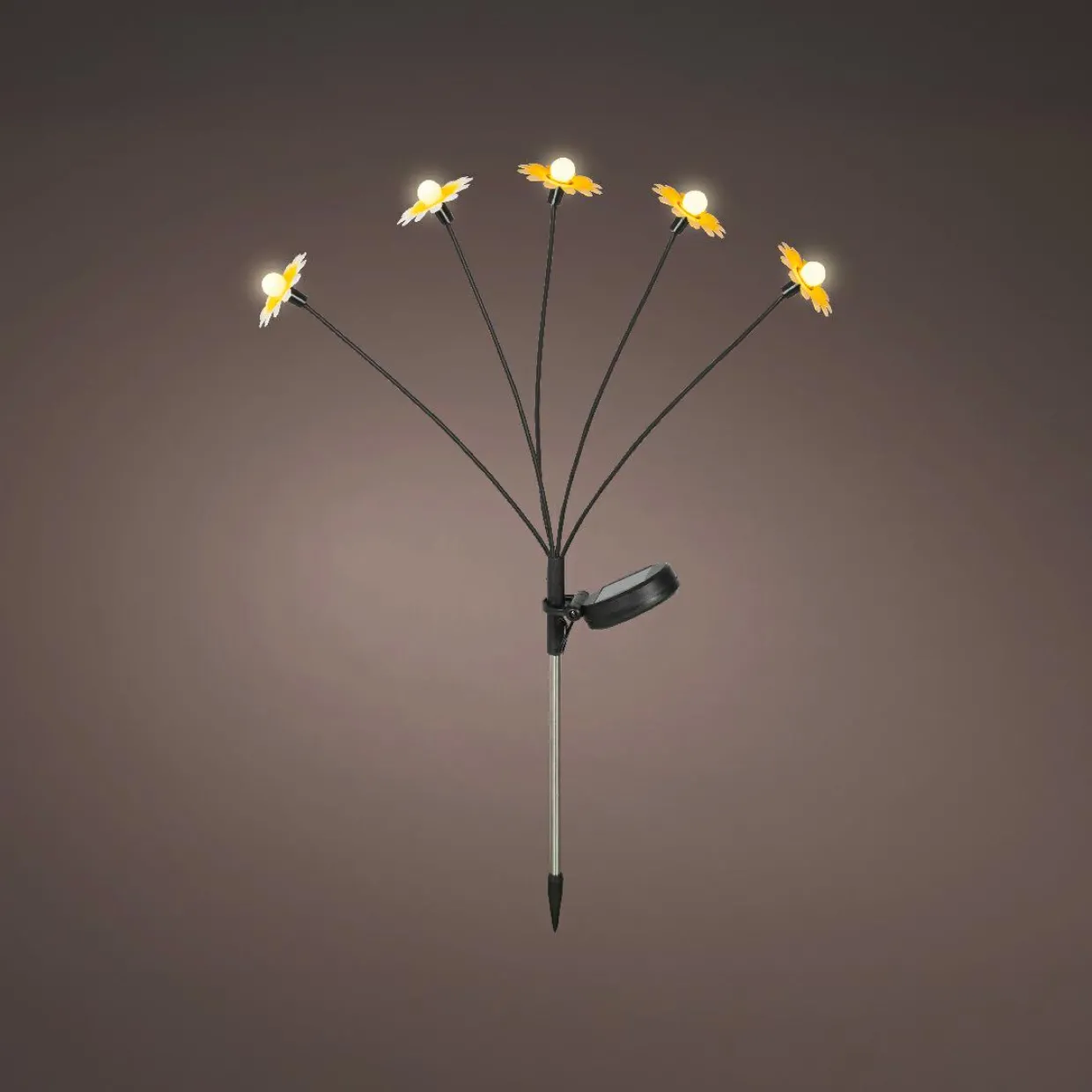 Décoration lumineuse Solaire à piquer au sol (H60 cm) Marguerites Jaune et blanc chaud