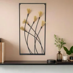 Décoration murale en métal et lin (H80 cm) Nature Noir