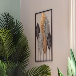 Décoration murale en métal (H65 cm) Feuilles Noir et Or