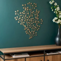 Décoration murale en métal (H80 cm) Sculpture petites feuilles Or clair