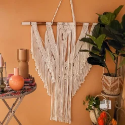 Décoration murale Macramé en coton (H100 cm) Beige