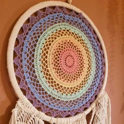Décoration murale macramé (H110 cm) Attrape-rêve Arc-en-ciel