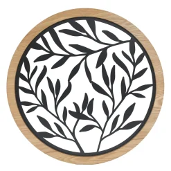 Décoration murale ronde en métal (D60 cm) Éclat de Feuille Noir