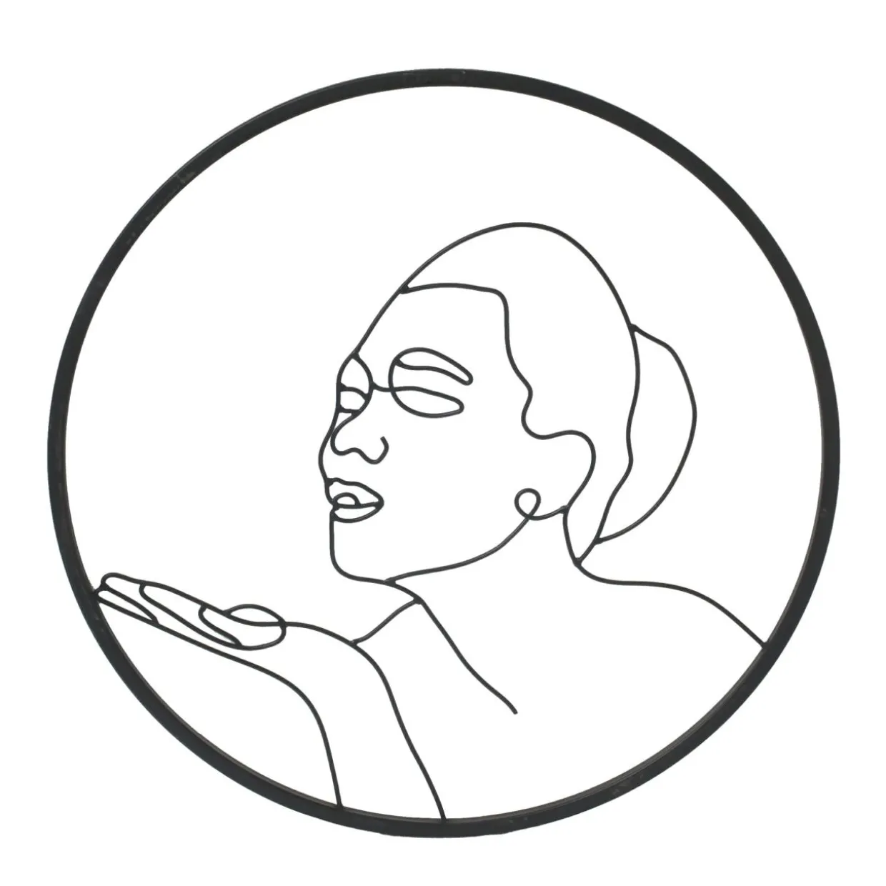 Décoration murale ronde en métal (D60 cm) Woman Noir
