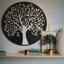 Décoration murale ronde en métal (D60 cm) Arbre de vie Noir