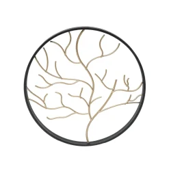 Décoration murale ronde en métal (D28 cm) Arbre contemporain Noir et doré