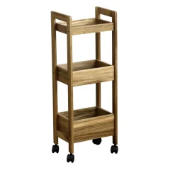 Desserte à roulettes 3 niveaux bois d'acacia (H79 cm) Lina marron
