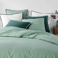 Drap housse coton lavé (140 x 190 cm) Linette Vert sauge