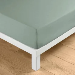 Drap housse coton lavé (160 x 200 cm) Linella Vert sauge