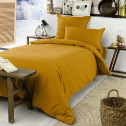 Drap housse flanelle de coton (90 x 190 cm) Nina Jaune ocre