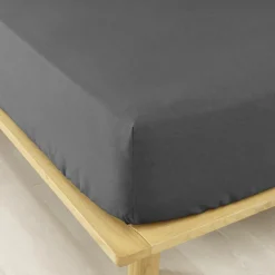 Drap housse flanelle de coton (180 x 200 cm) Nina Gris anthracite